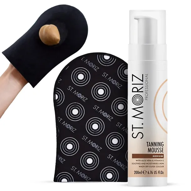 ST.MORIZ Zestaw Tanning Mousse Mus Samoopalacz Medium 200ml + Rękawica
