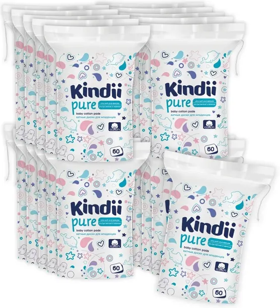 Cleanic Kindii Płatki Pure Kosmetyczne Bawełniane Dla Niemowląt 10 x 60 szt