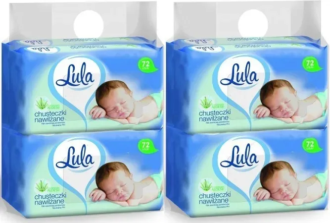 LULA Chusteczki Nawilżane Dla Dzieci Aloes Czteropak 4 x 72szt = 288szt