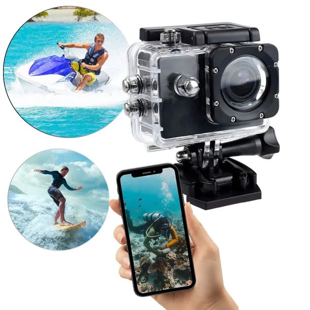 Mini Kamera Sportowa Wodoodporna Do 30m FULL HD 1080p Czarna + Akcesoria
