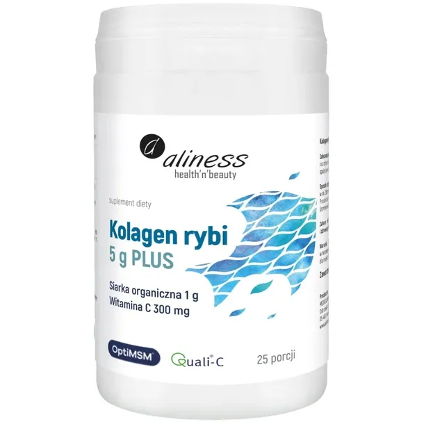 Aliness Kolagen Rybi 5g Plus z Siarką MSM i Witaminą C w Proszku 25 Porcji