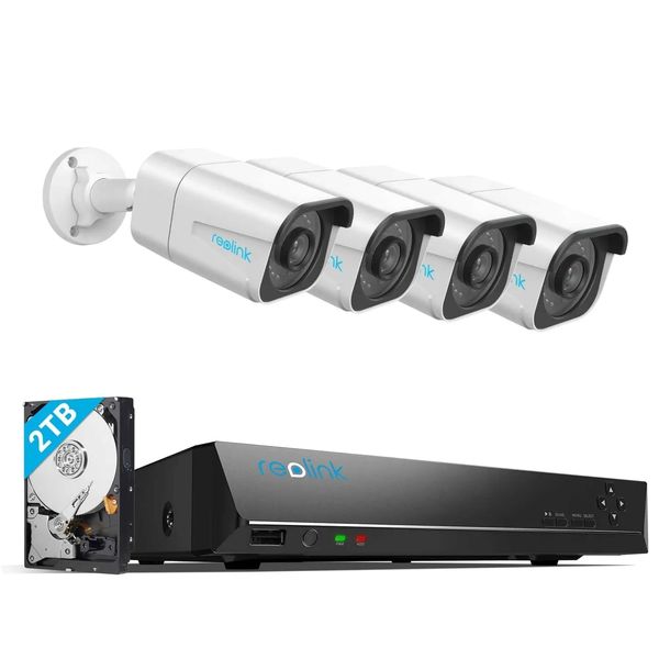 REOLINK Zestaw Kamer 4K Zewnętrznych 8CH 4x 8MP PoE IP 2TB HDD NVR IP66