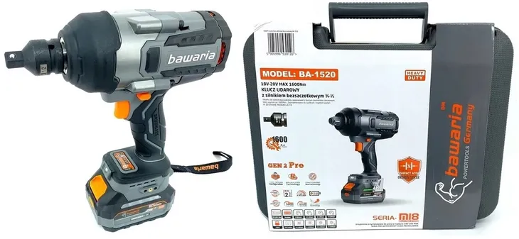 AKUMULATOROWY KLUCZ UDAROWY 18V 1600Nm 3/4" + REDUKCJA 1/2" BAWARIA 2 x aku