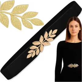 pasek-elastyczny-damski-do-sukienki-lisc-listek-elegancki-czarny-na-talie