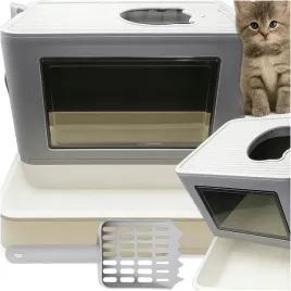 duza-kuweta-dla-kota-pozioma-skladana-z-szuflada-szara-lopatka-drapak