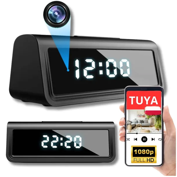 UKRYTA KAMERA SZPIEGOWSKA WI-FI ZEGAREK SZPIEG NAGRYWANIE NOCNE TUYA APP