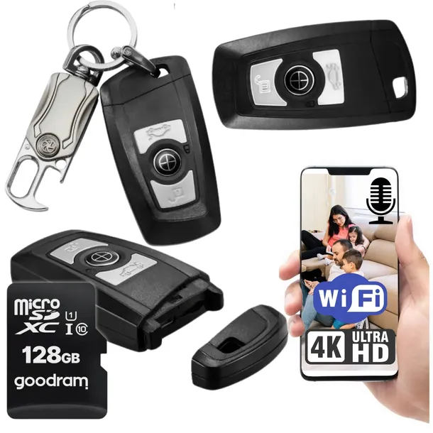 Mini kamera szpiegowska Wi-Fi w kluczyku samochodowym 4K WDR podgląd 128GB