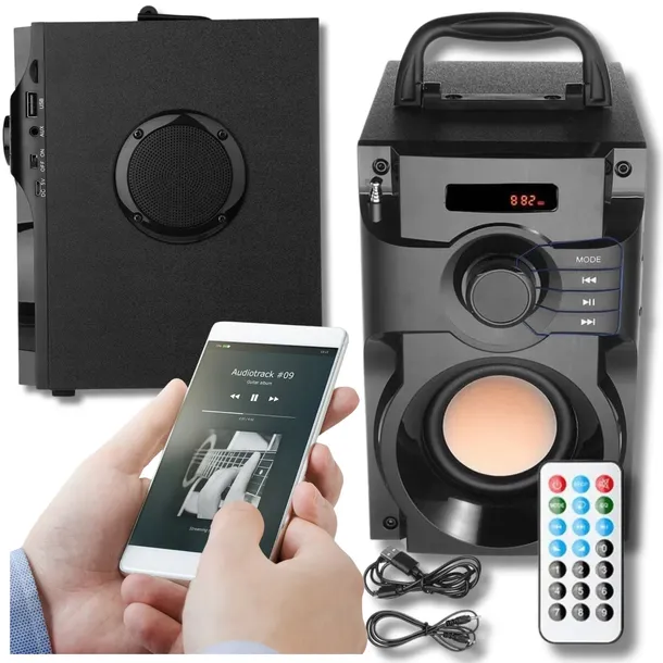 GŁOŚNIK BEZPRZEWODOWY BLUETOOTH MP3 RADIO FM SD STEROWANIE PILOTEM Z RĄCZKĄ