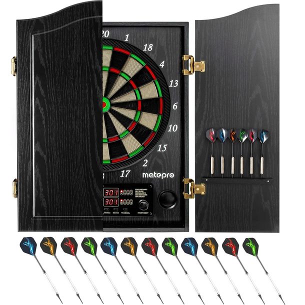 Tarcza Elektroniczna Dart otwierana MatePro MONACO w Drewnianej Szafce, LED