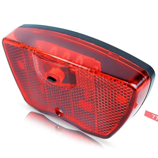 Lampka rowerowa tylna na bagażnik 3 LED + baterie rozstaw 80mm