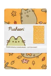 pusheen-przescieradlo-bawelniane-pomaranczowe-ze-wzorem-1-90x200x25cm