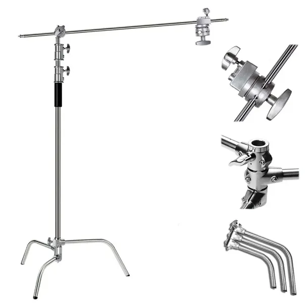 SOLIDNY STALOWY STATYW OŚWIETLENIOWY 3.3m ŻURAW BOOM 126cm C-STAND 2x GRIP