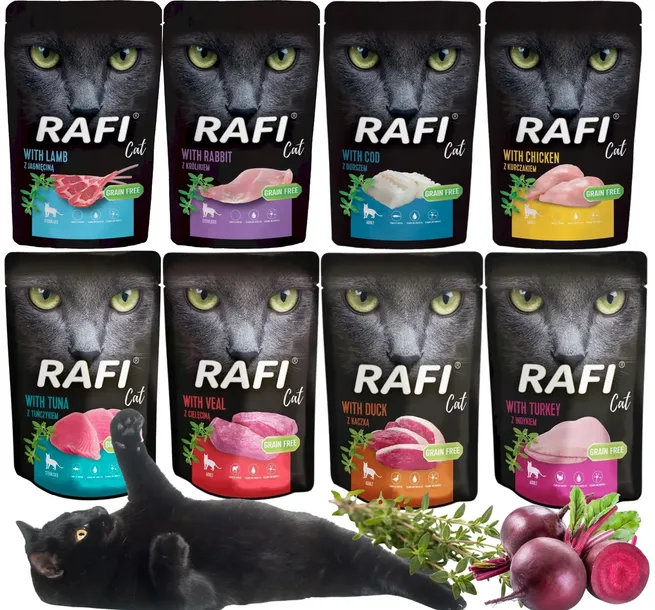 KARMA DLA KOTA RAFI MIX 6 SMAKÓW 40x 100G SASZETKI ZESTAW BEZZBOŻOWA ADULT