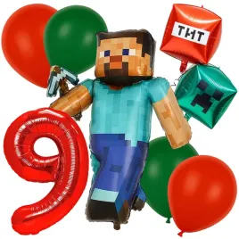 dekoracje-zestaw-balonow-na-9-urodziny-ludzik-tnt-creeper-8szt