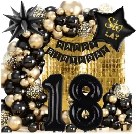 scianka-zestaw-dekoracji-na-18-urodziny-balony-czarno-zlote-na-18-girlanda