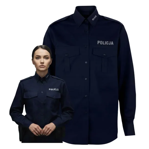 Koszula Damska Służbowa Granatowa Długi Rękaw Policja Pagony Odblask 36A