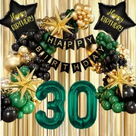 scianka-balony-zestaw-balonow-na-30-urodziny-butelkowa-zielen-91szt