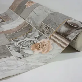 tapeta-kuchenna-roze-filizanki-kafelki-napisy-szara-brazowa-winyl-do-mycia