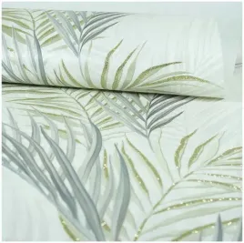 tapeta-liscie-3d-palmy-szare-efektowna-z-brokatem-flizelina-zmywalna