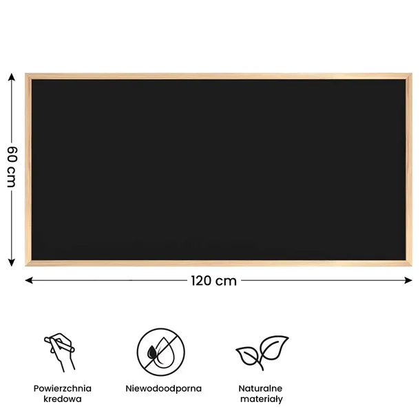 Tablica kredowa czarna 120x60 cm rama drewniana ECO
