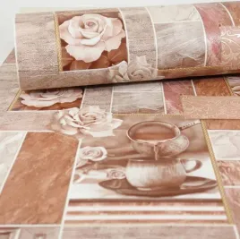 tapeta-kuchenna-roze-filizanki-kafelki-napisy-brazowa-rozowa-winyl-do-mycia