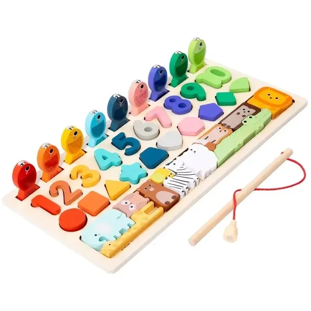 Drewniana tablica edukacyjna Montessori cyfry zwierzątka sorter W103