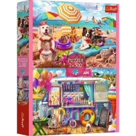 puzzle-2x500-elementow-wakacyjny-czas-plaza-lody-psy-ukladanka-37533-trefl