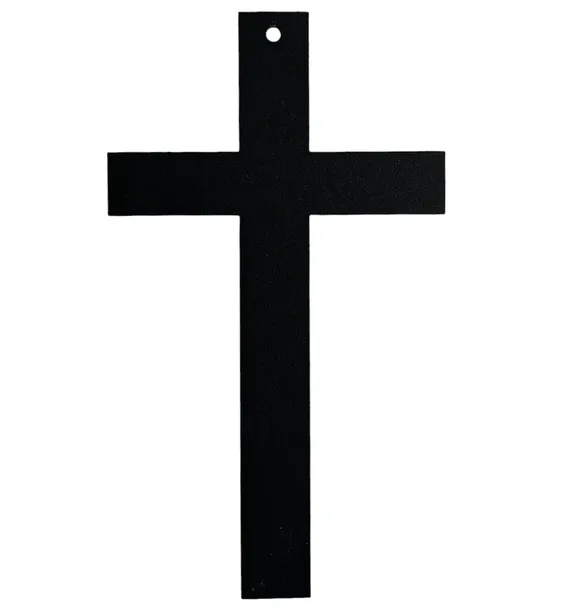 Krzyż metalowy na ścianę prosty czarny krzyżyk ścienny nad drzwi 13 cm mały