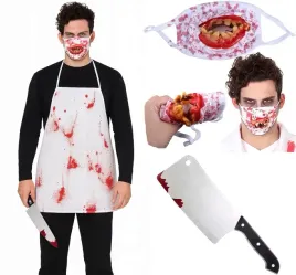 stroj-lekarza-kucharza-kostium-krwawy-fartuch-maska-tasak-zombie-halloween