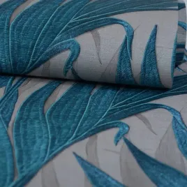 tapeta-do-salonu-luksusowa-liscie-niebieskie-jak-wyszywane-flizelina