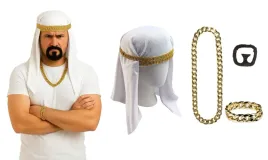stroj-araba-szejka-czapka-biala-turban-wasy-zarost-lancuch-bransoleta