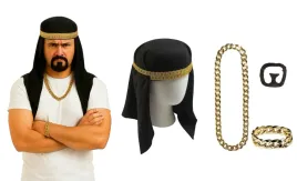 stroj-araba-szejka-czapka-czarna-turban-wasy-zarost-lancuch-bransoleta
