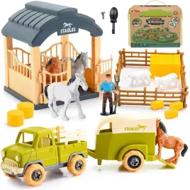 farma-konie-owce-autko-z-przyczepka-do-przewozu-koni-gospodarstwo-stajnia