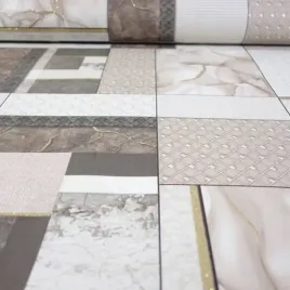 tapeta-do-kuchni-lazienki-wzor-brazowych-kafelek-z-brokatem-winylowa