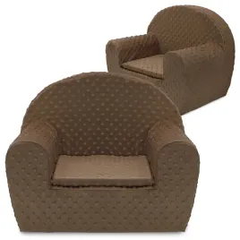 fotel-dla-dziecka-fotelik-pluszowy-pufa-brazowy-kropki-tkanina-minky-bobas