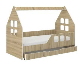 lozko-dzieciece-domek-sonoma-z-szuflada-160x80-materac-biale-lub-sonoma