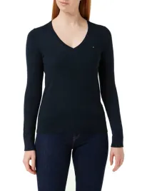 tommy-hilfiger-sweter-damski-niebieski-prosty-do-bioder-rozmiar-l