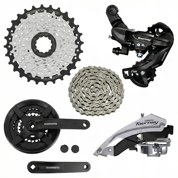 ZESTAW NAPĘDU SHIMANO 7rz KORBA 42T, KASETA 28T, PRZERZUTKI, ŁAŃCUCH 3x7
