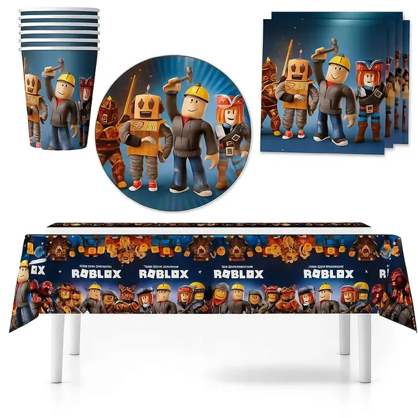 Urodziny ROBLOX ZESTAW KUBKI TALERZYKI SERWETKI URODZINY DEKORACJA 41 el.