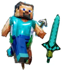 balon-minecraft-foliowy-steve-90cm-miecz-pixel-game-balony-na-urodziny-2szt