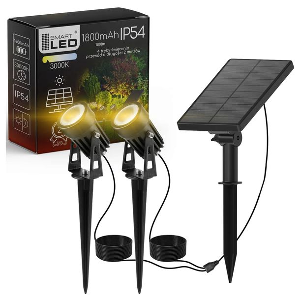 Lampa Solarna Ogrodowa LED Wbijana 2X Reflektor Czujnik Zmierzchu Do Ogrodu