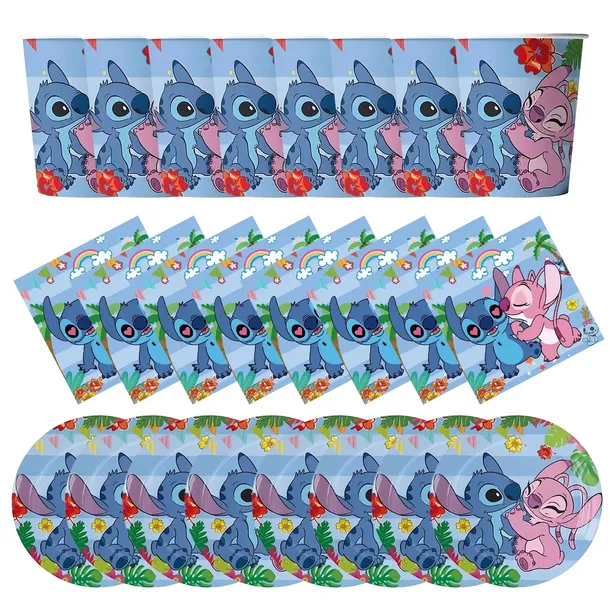 Zestaw Urodzinowy STITCH LILO KUBKI I TALERZYKI SERWETKI URODZINY 40 el.