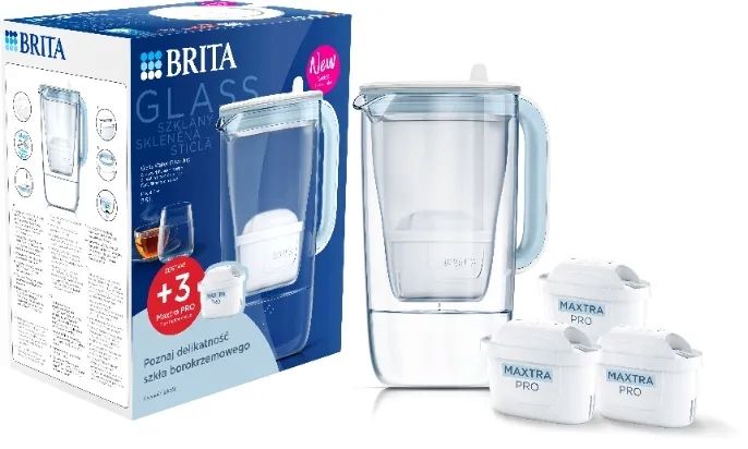 Dzbanek filtrujący szklany Brita GLASS +3 wkłady Maxtra PRO Pure Niebieski
