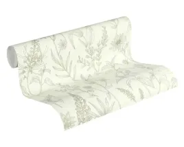 tapeta-liscie-kwiaty-ziola-nowoczesny-wzor-delikatny-brokat-zmywalna