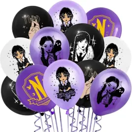 zestaw-balony-urodzinowe-wednesday-addams-hel-urodziny-12-szt
