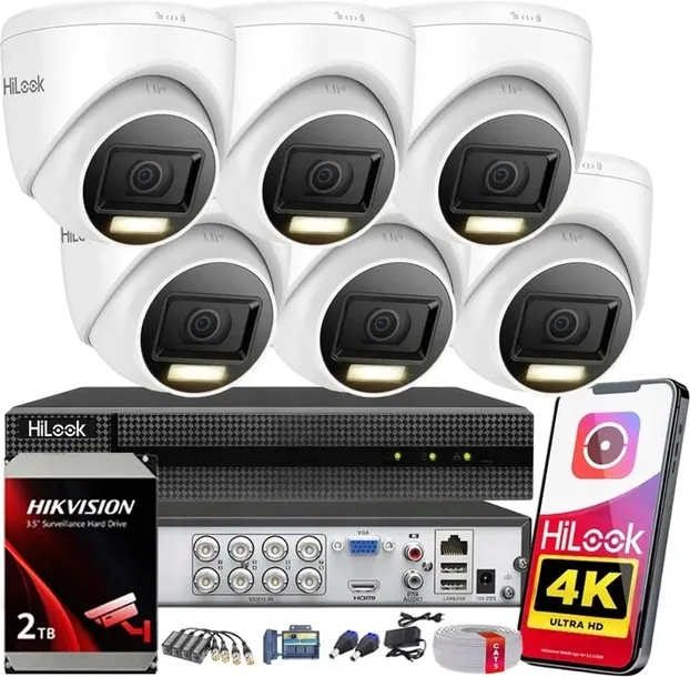 Zestaw Monitoringu Hikvision Zewnętrzny 6 Kamer 8MPx 4K HiLook AHD Dysk 2TB