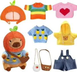 pluszak-kapibara-ubranka-akcesoria-czapka-kolorowy-zestaw-dla-dzieci-23-cm