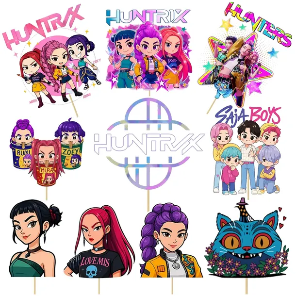 TOPPERY PIKERY DEKORACJA TORT BABECZKI HUNTRIX KPOP DEMON HUNTERS 10 szt