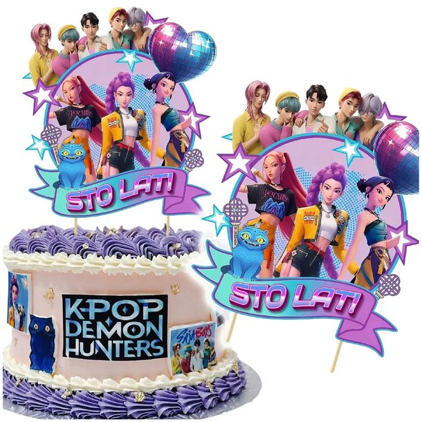 TOPPER NA TORT URODZINY IMPREZA OZDOBA PRZYJĘCIE HUNTRIX KPOP DEMON HUNTERS