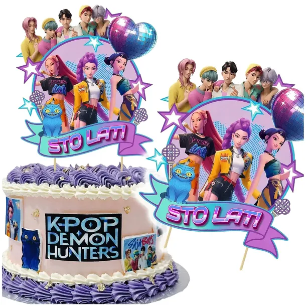 TOPPER NA TORT URODZINY IMPREZA OZDOBA HUNTRIX KPOP DEMON HUNTERS.